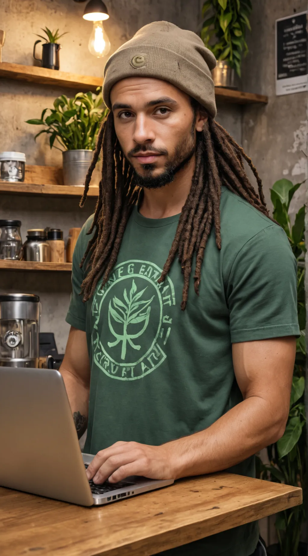 ai character: The Eco-Warrior Barista background