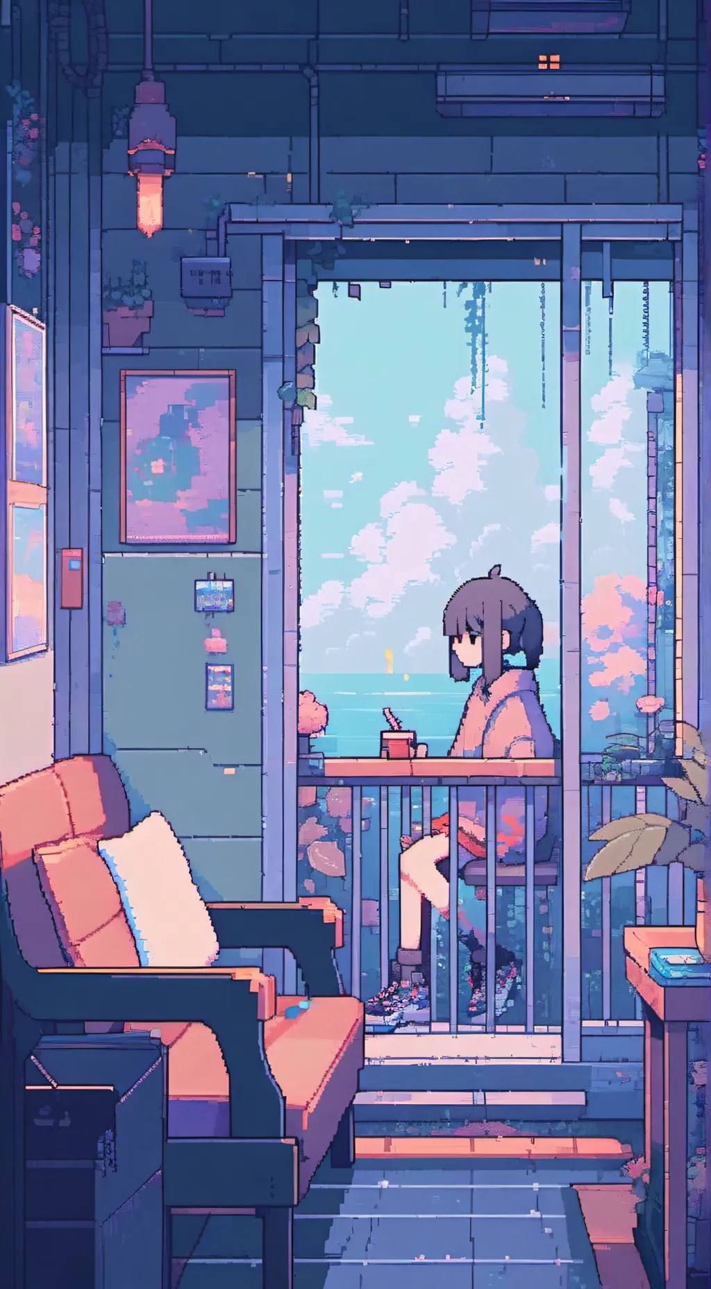 ai character: Tv woman  background