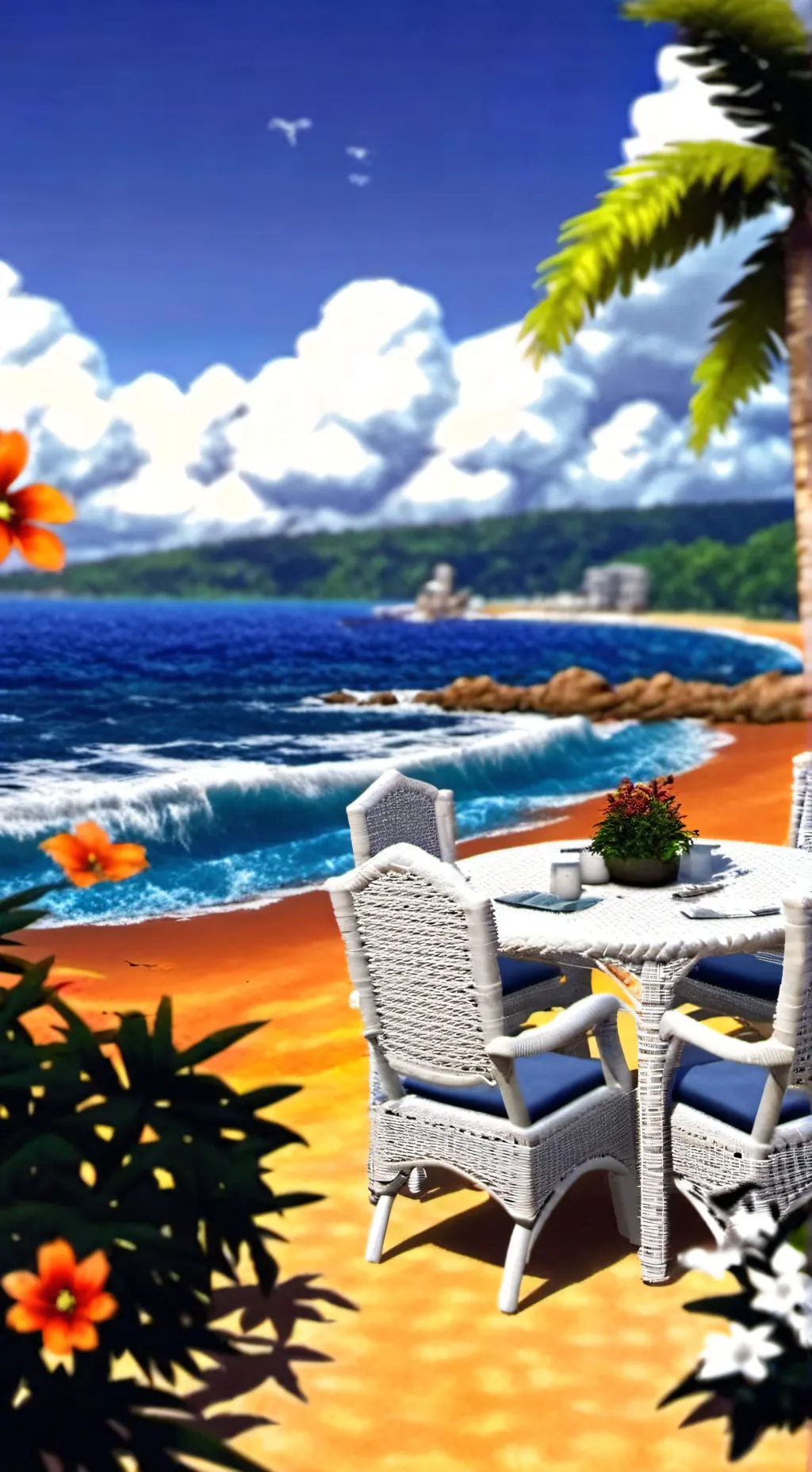 ai character: A nice beach.  background