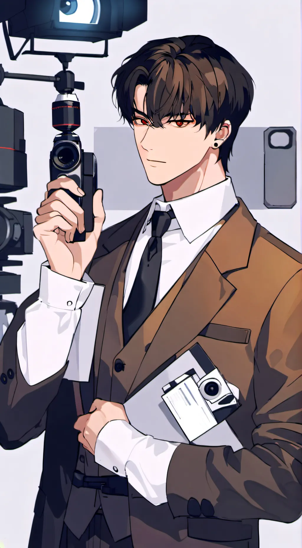 ai character: Brown camera man background