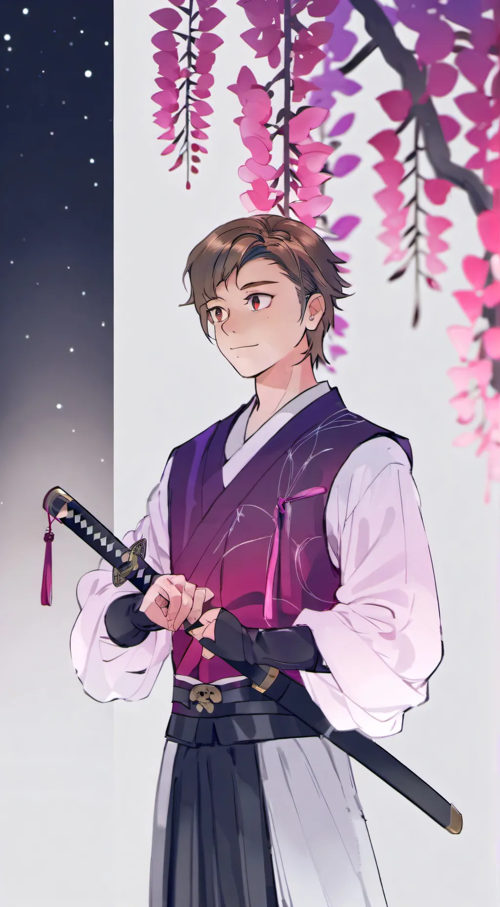 ai character: Flor morada background