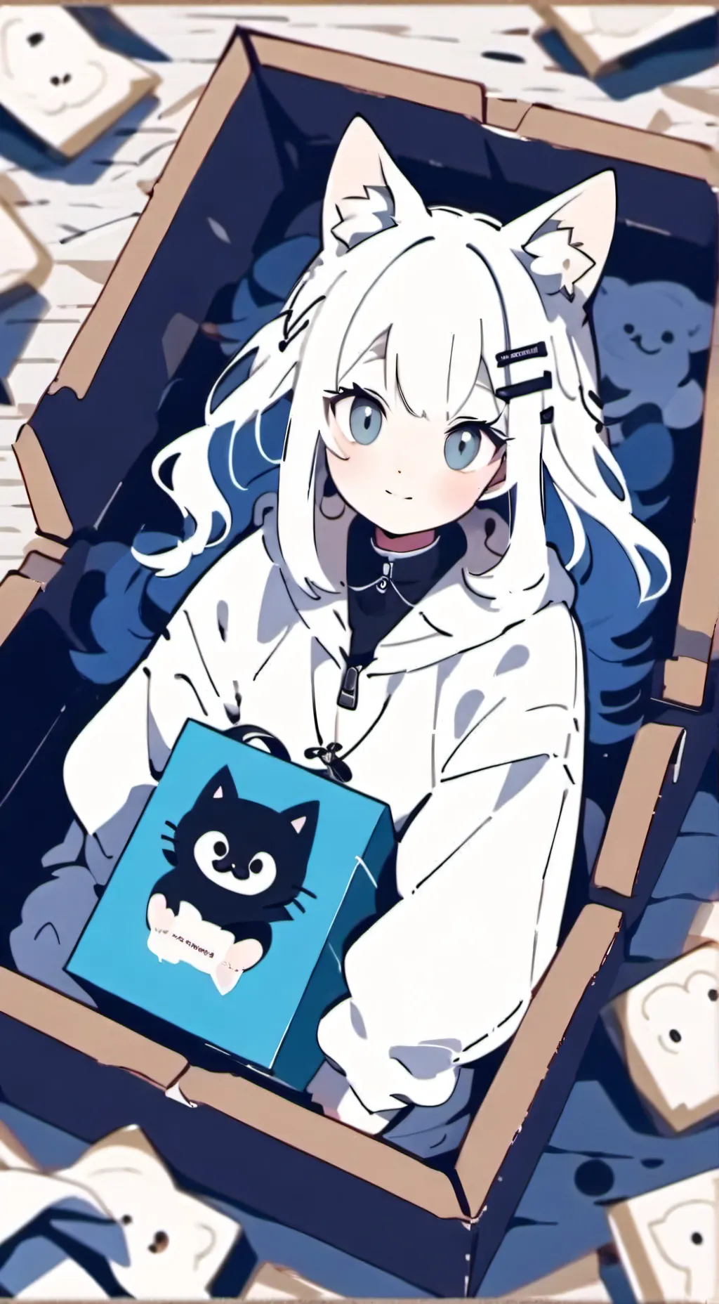 ai character: Cat girl in a box  background