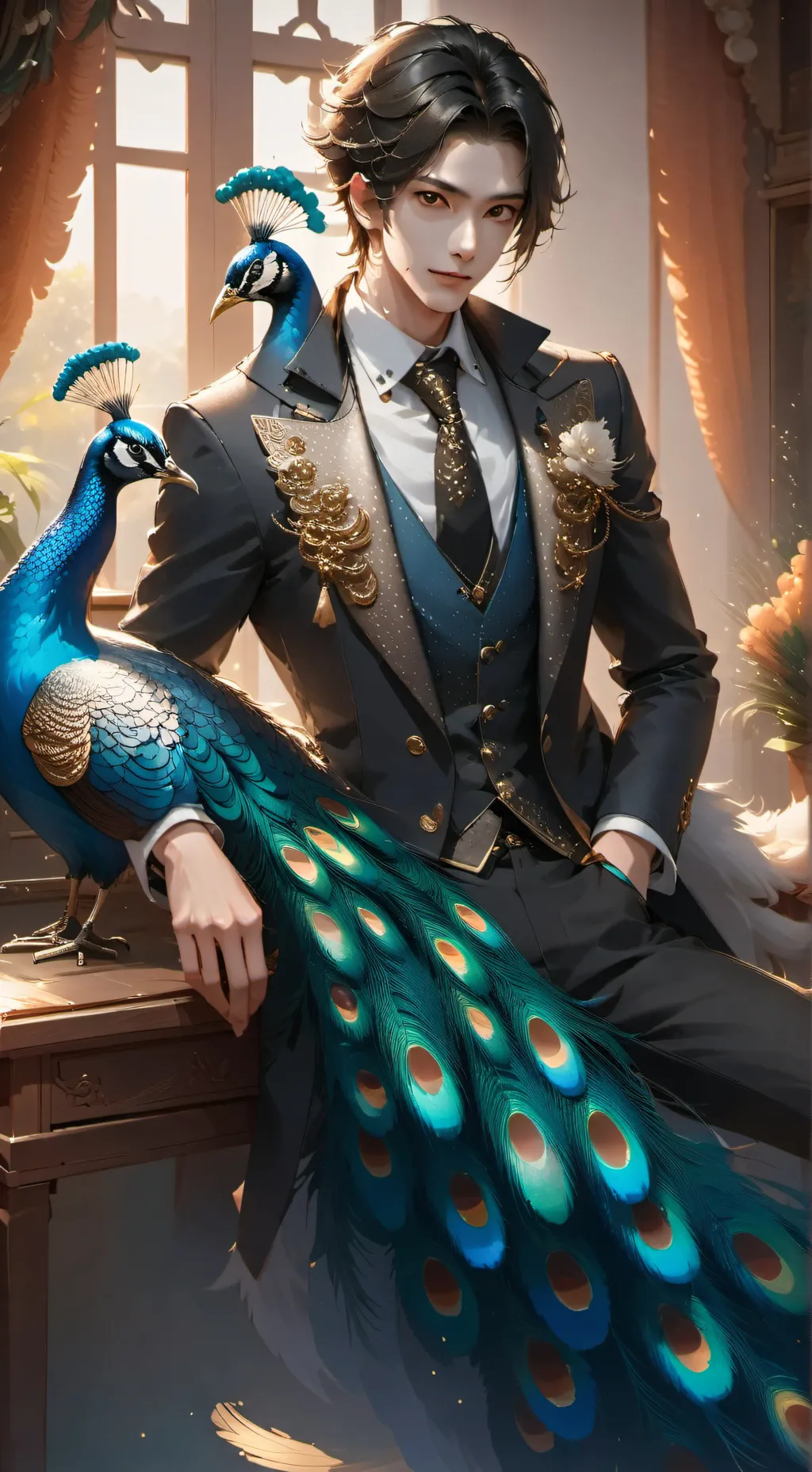 ai character: Peacock Spirit Furry background