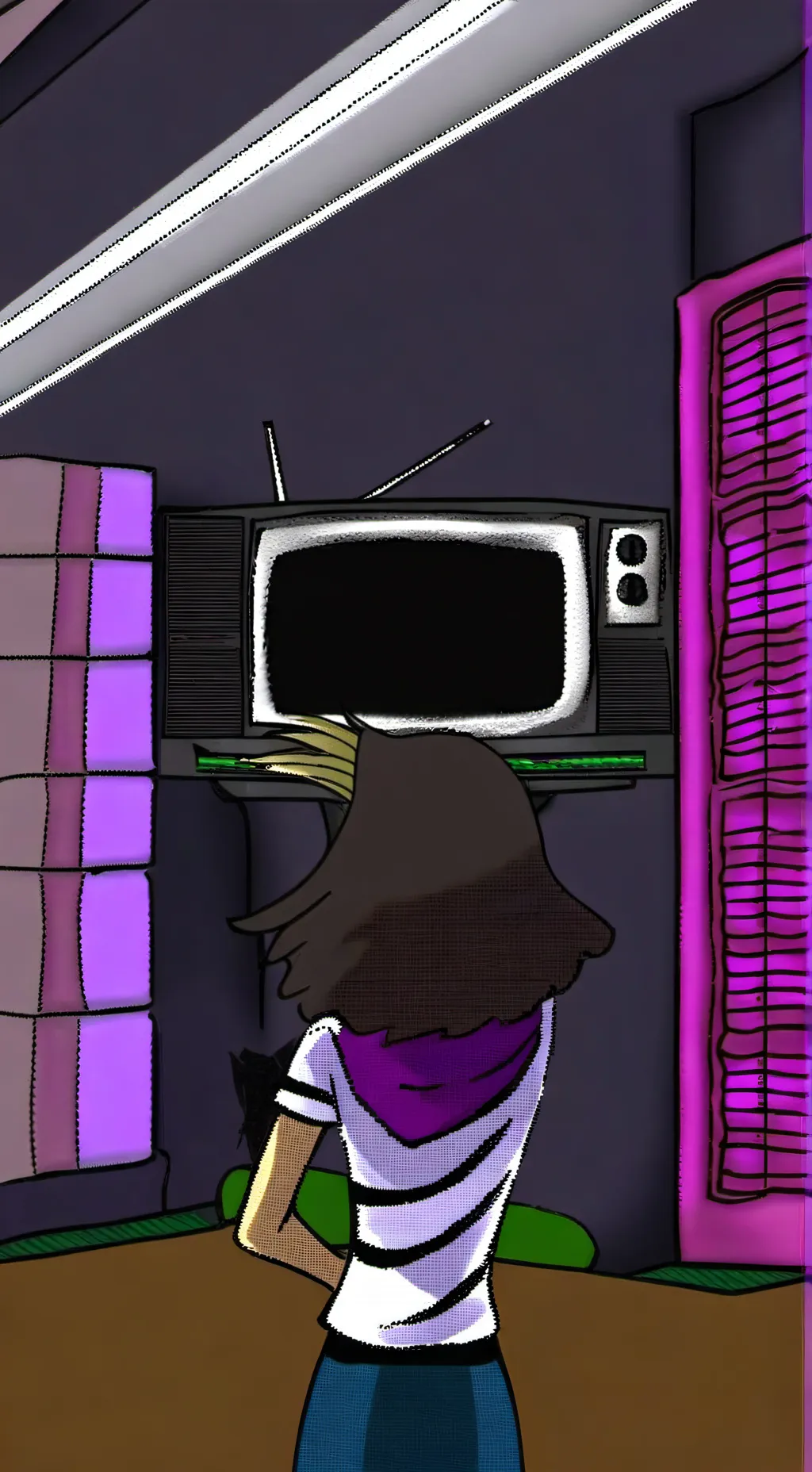 ai character: tv woman  background
