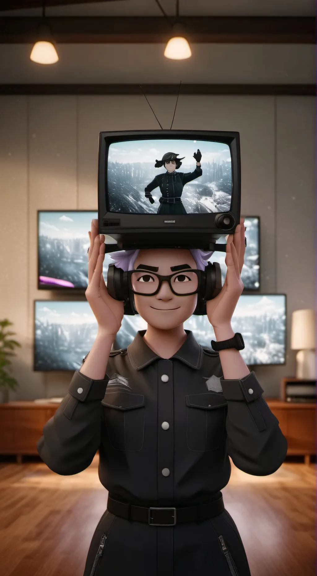 ai character: tv woman  background