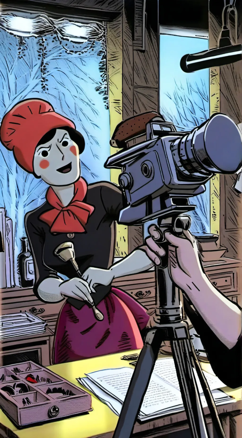 ai character: tv woman  background