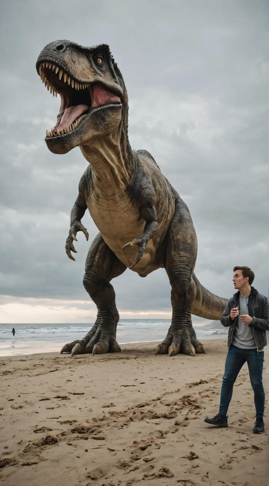 ai character: Giant T rex background