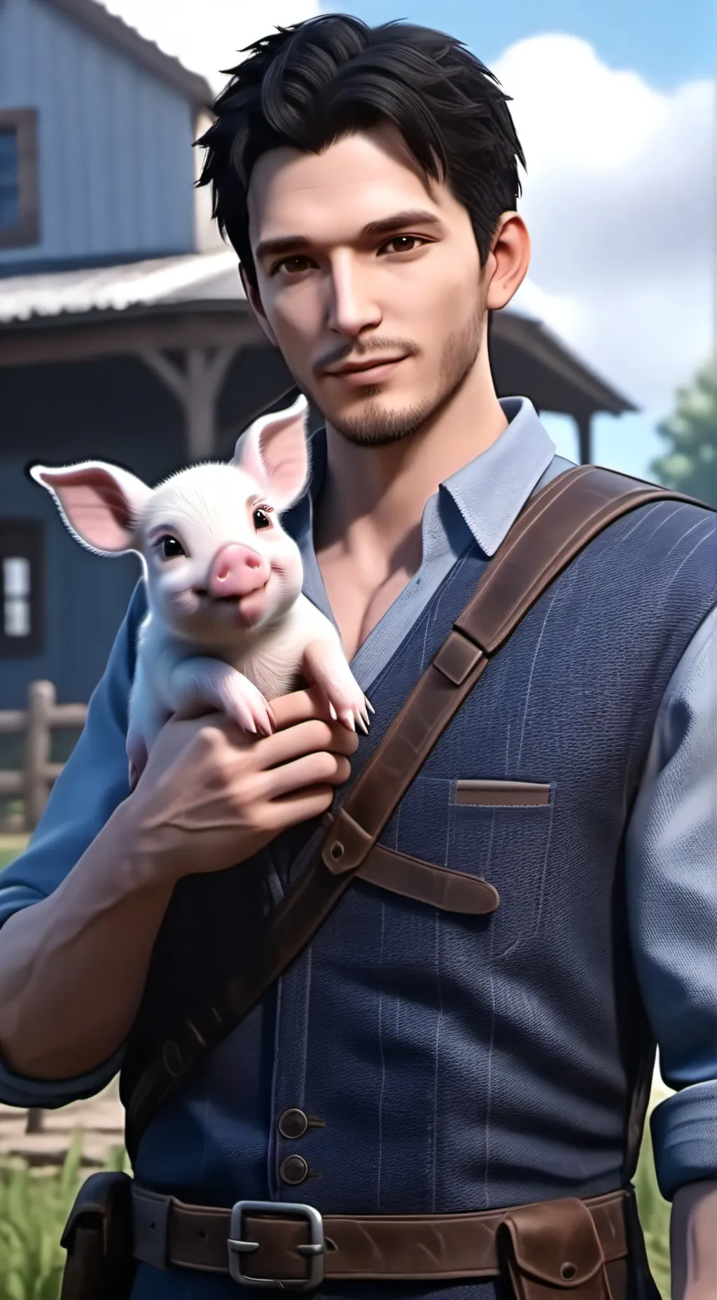 ai character: pig farmer. background