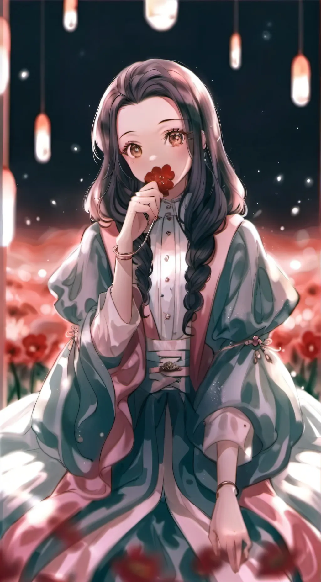 ai character: nezuko VS démons background