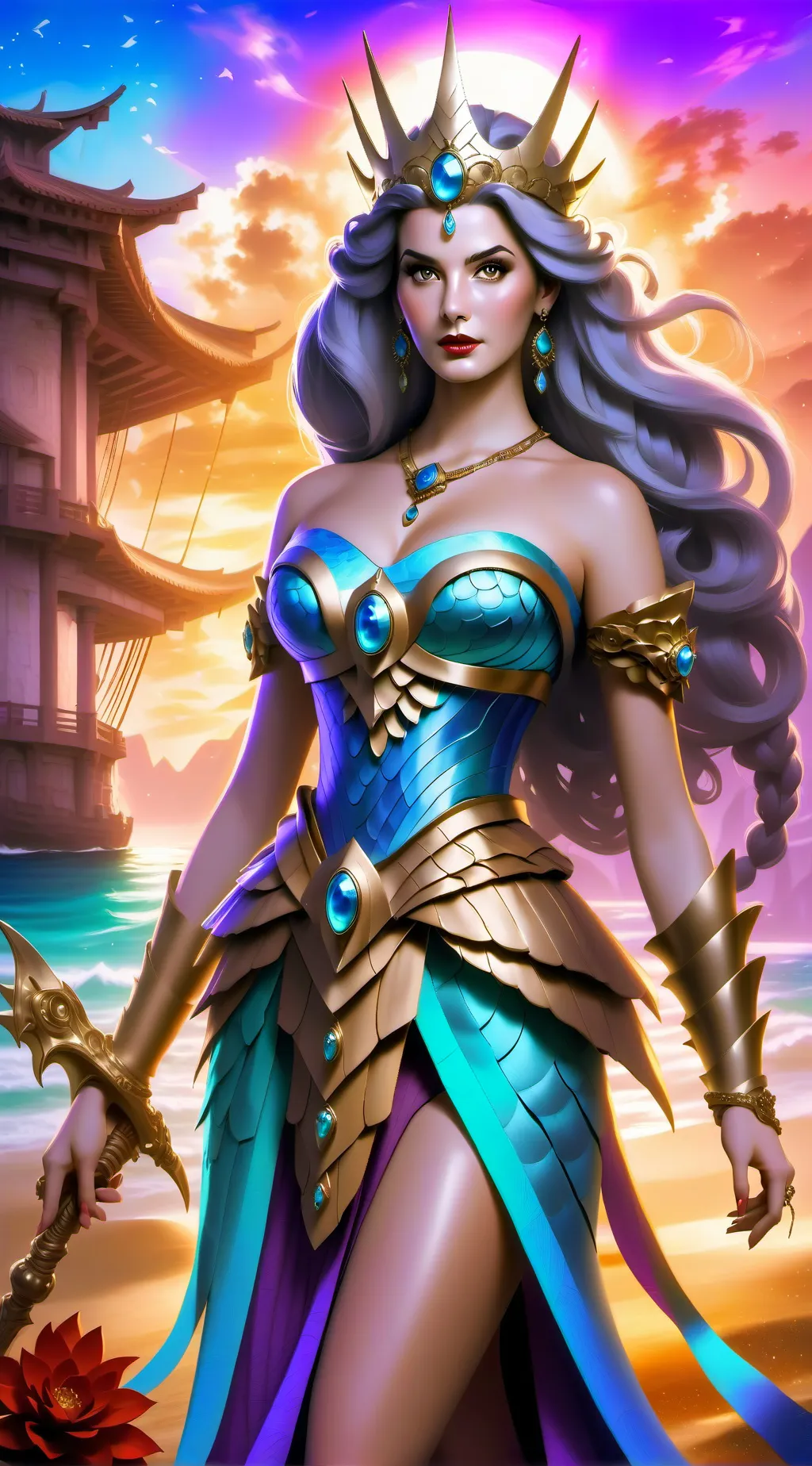 ai character: Queen Of the ocean background