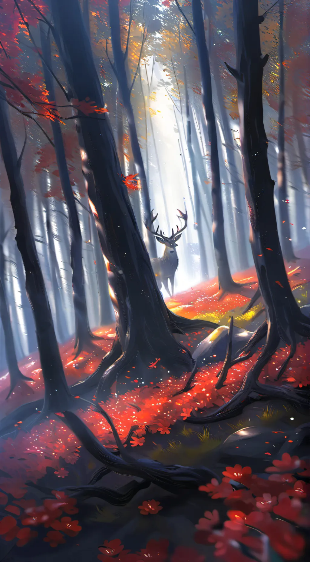 ai character: mysterious woods background