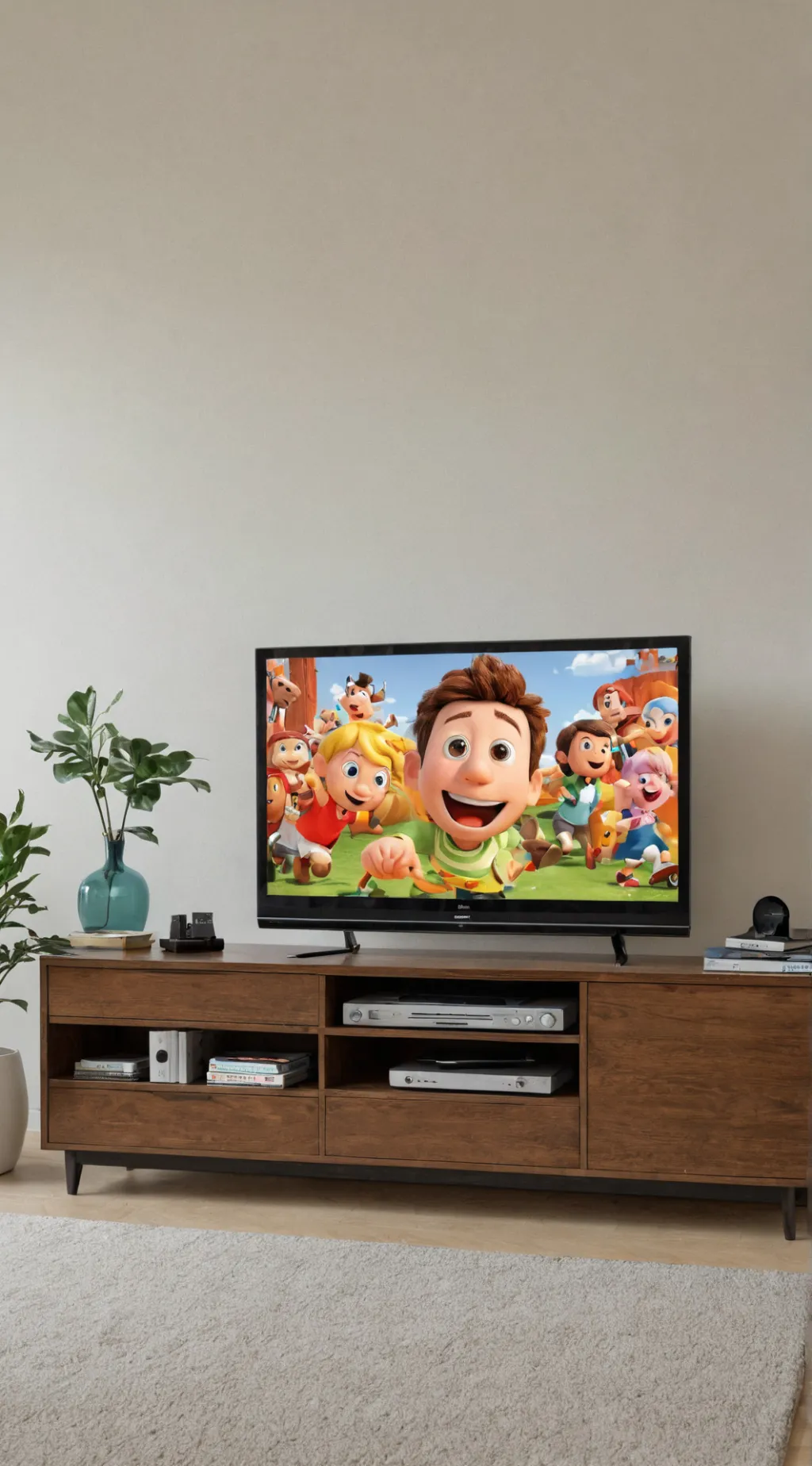 ai character: Child goes to tv background