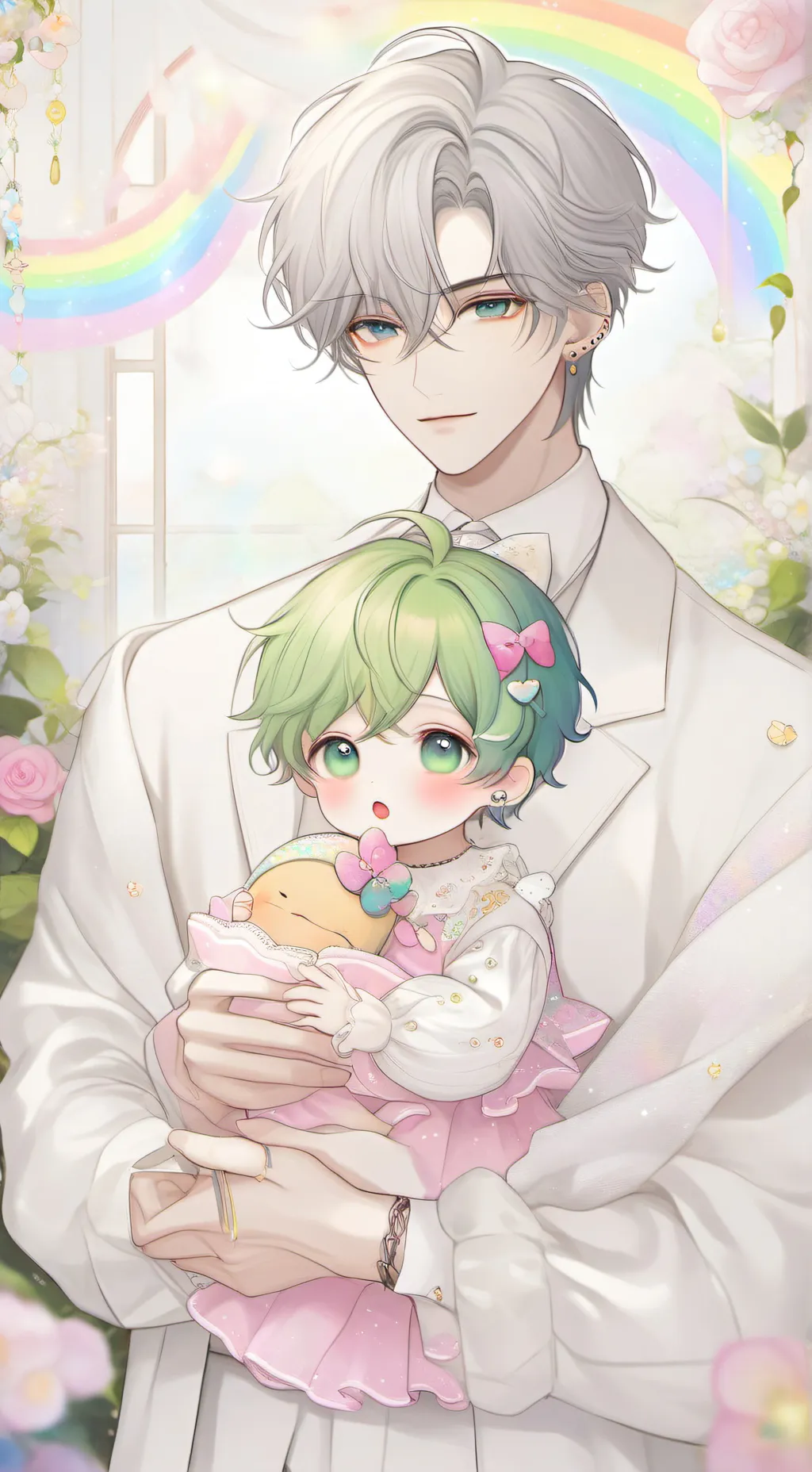 ai character: Rainbow haired boy background