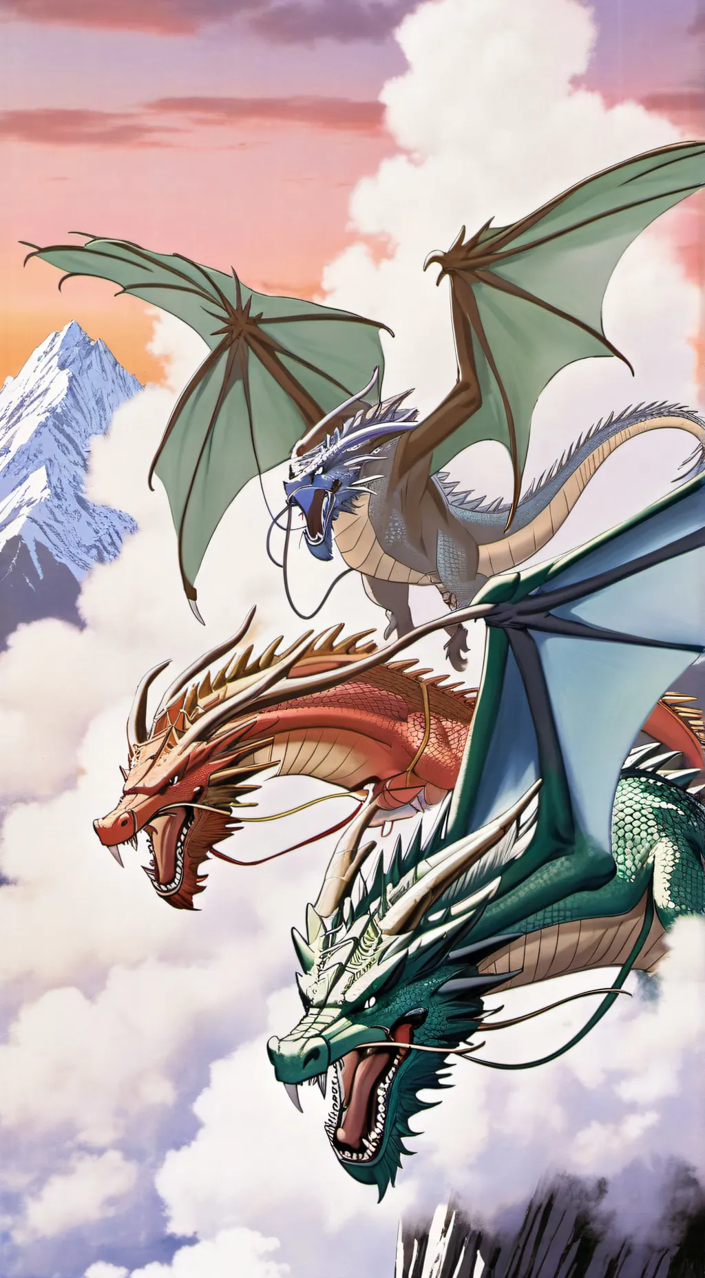 ai character: three male dragons background
