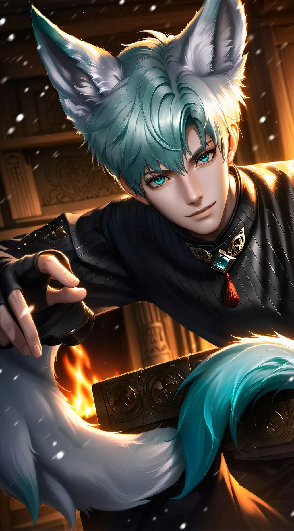 ai character: Cyan Fox Furry background