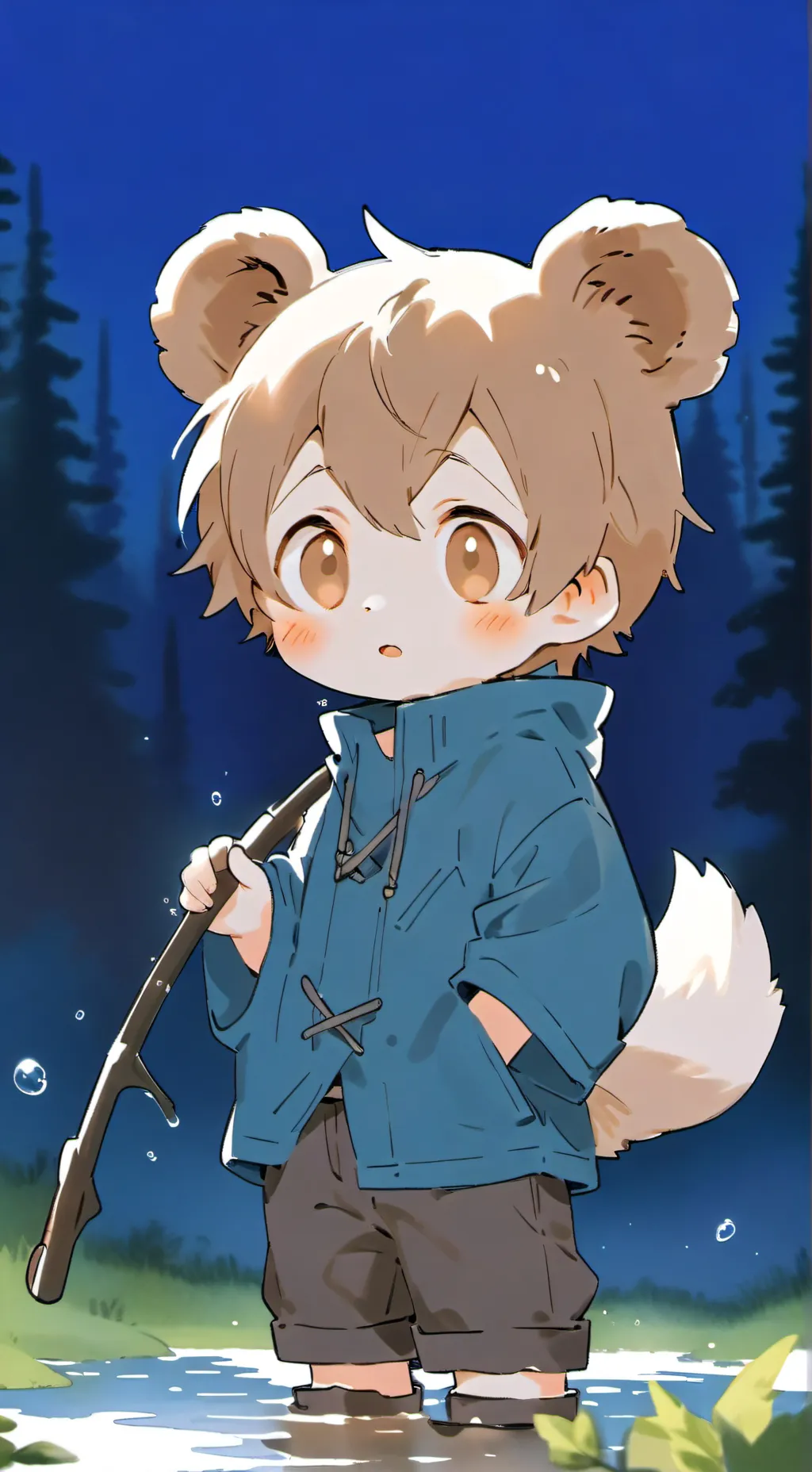 ai character: Teddy Stream Fisher background