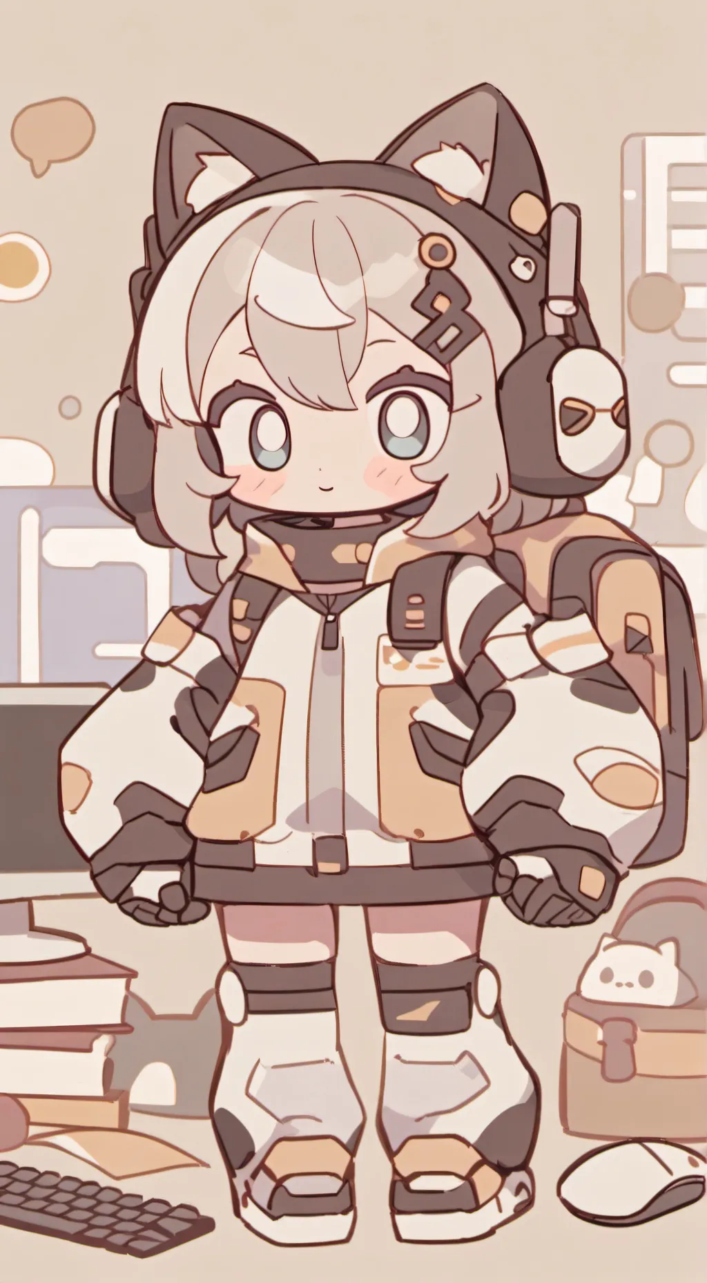 ai character: robot cat woman background