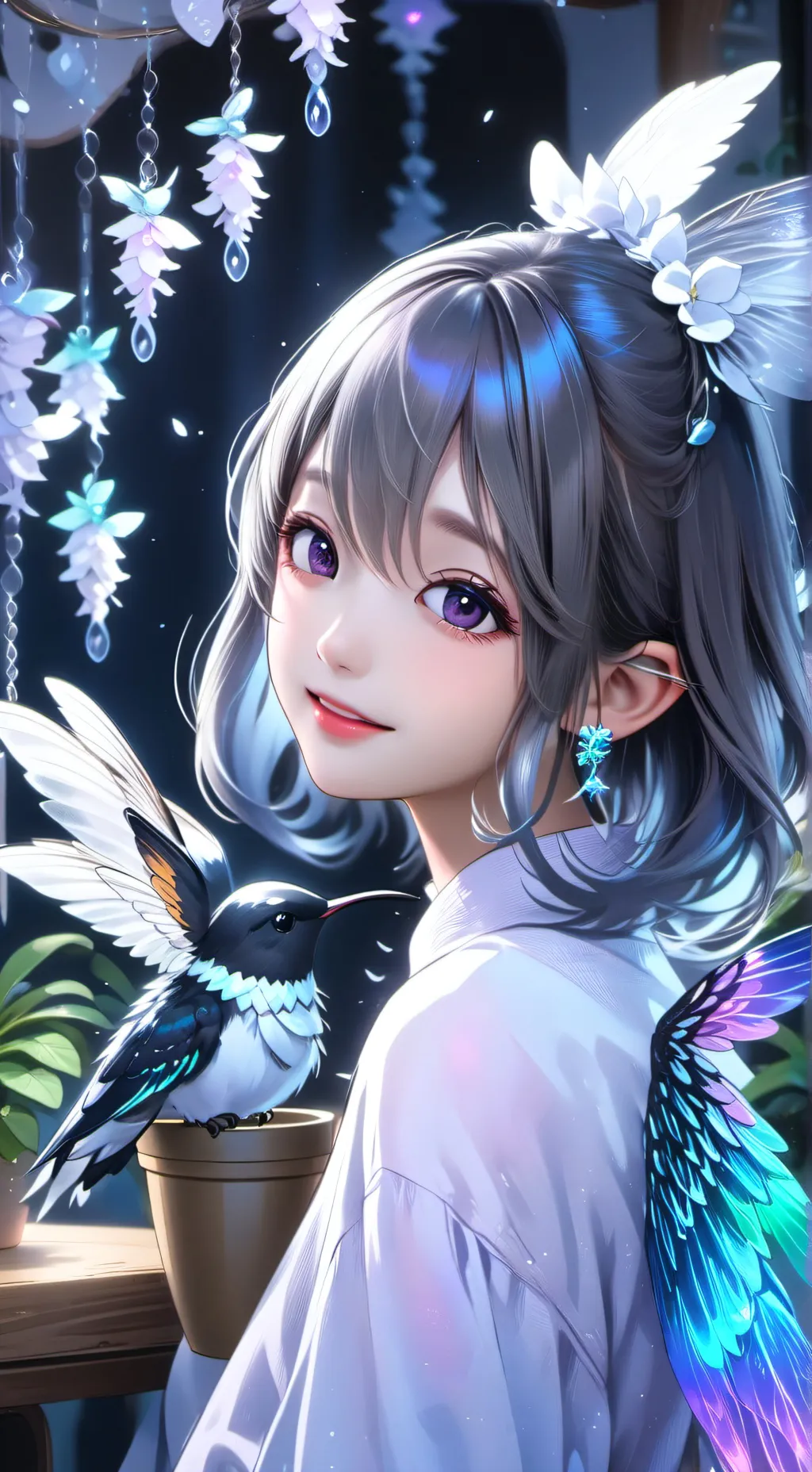 ai character: Iridescent Spiritbird background