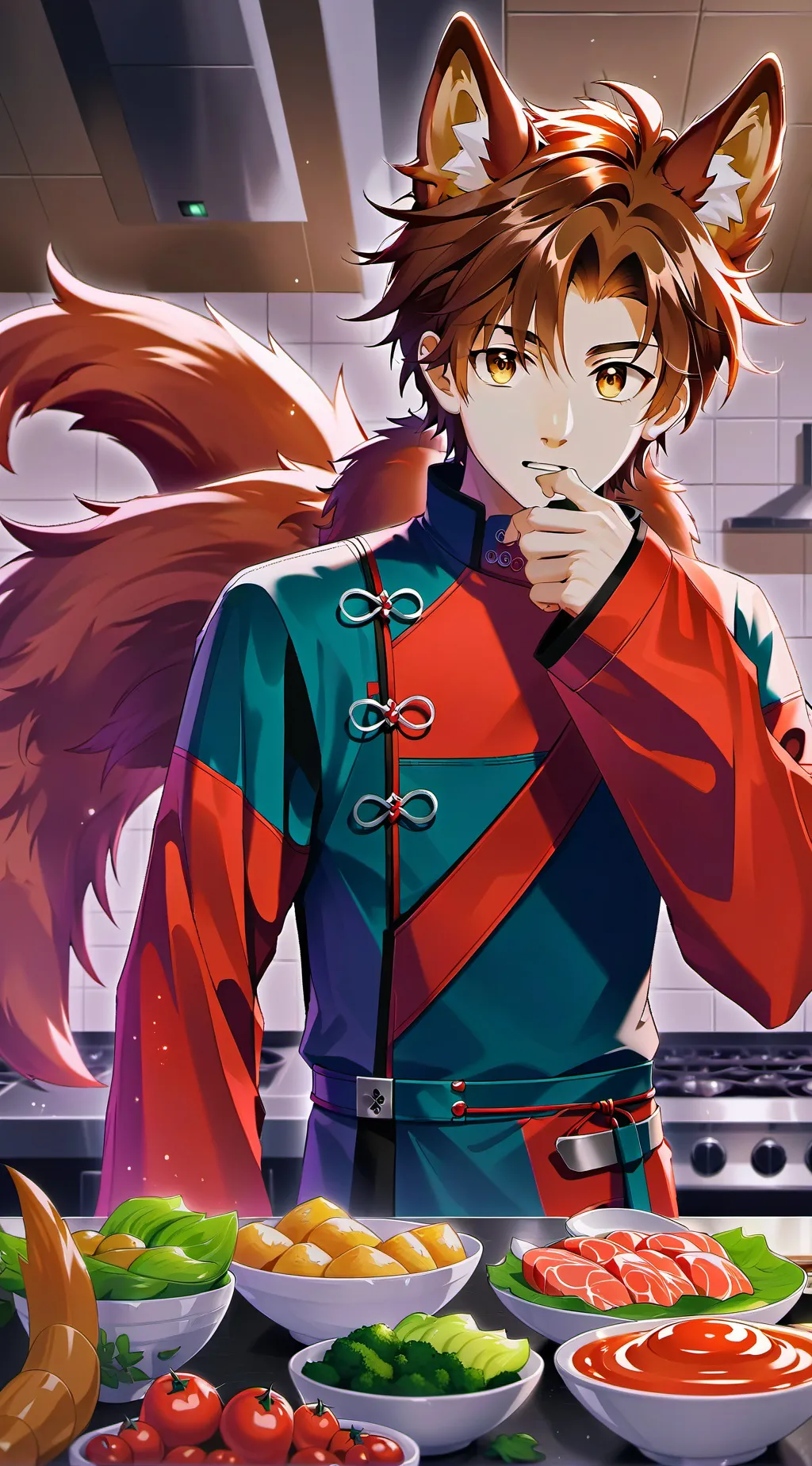 ai character: Rufus the Rusty Wolf Spirit background