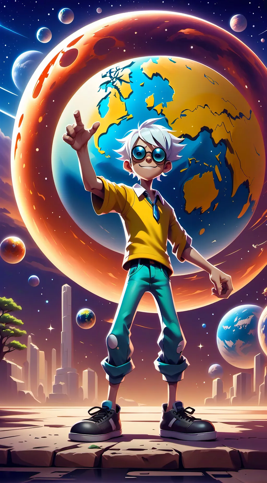 ai character: IN MY HANDS, WORLD background