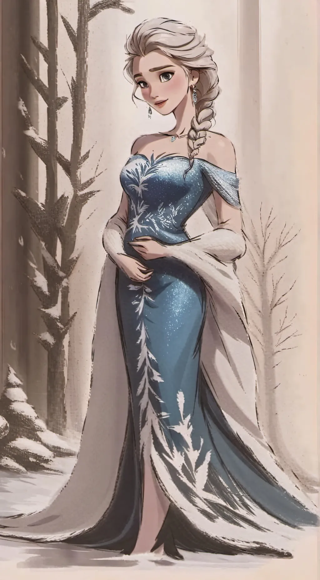ai character: Elsa pregnant  background