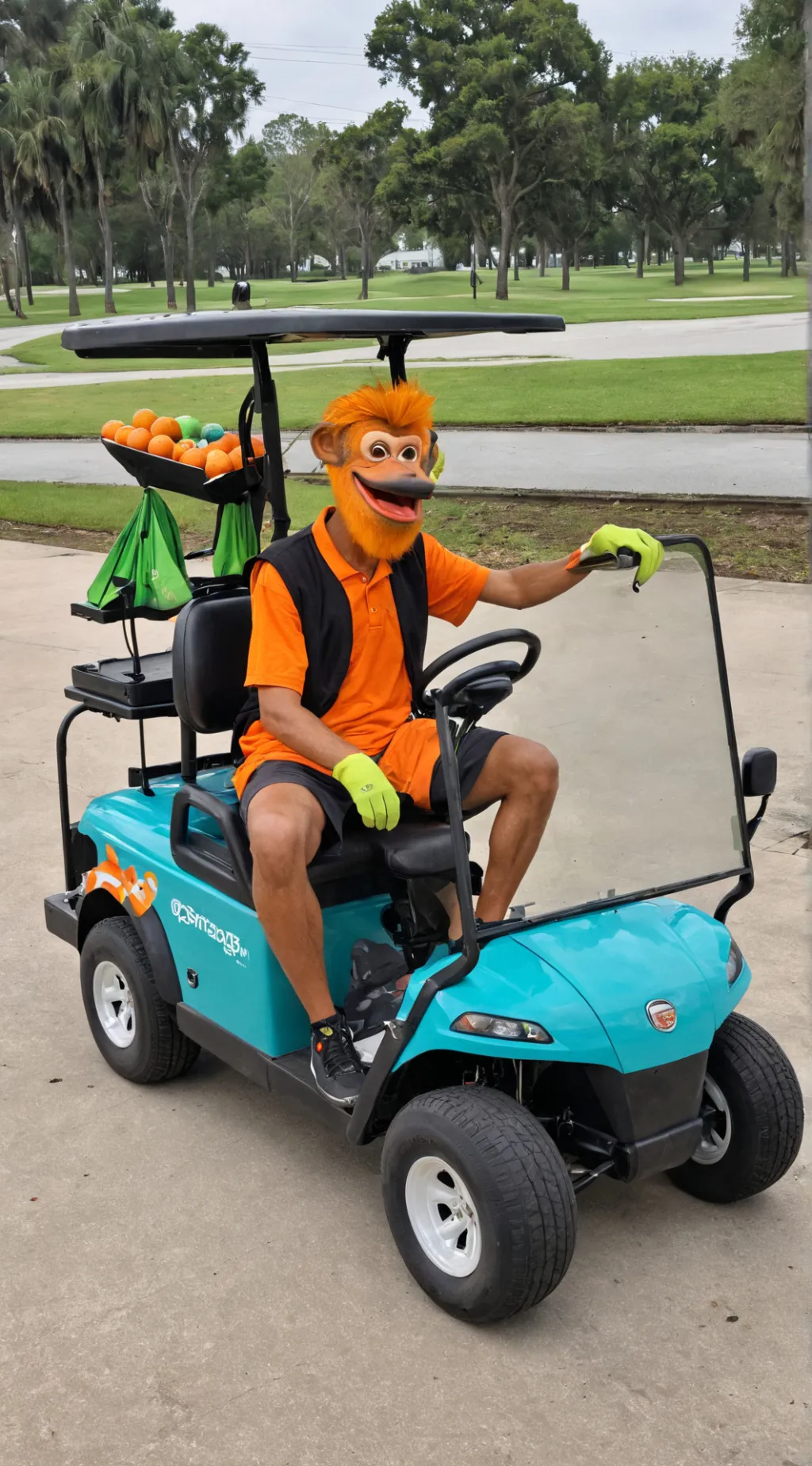 ai character: Golf cart Monkey background
