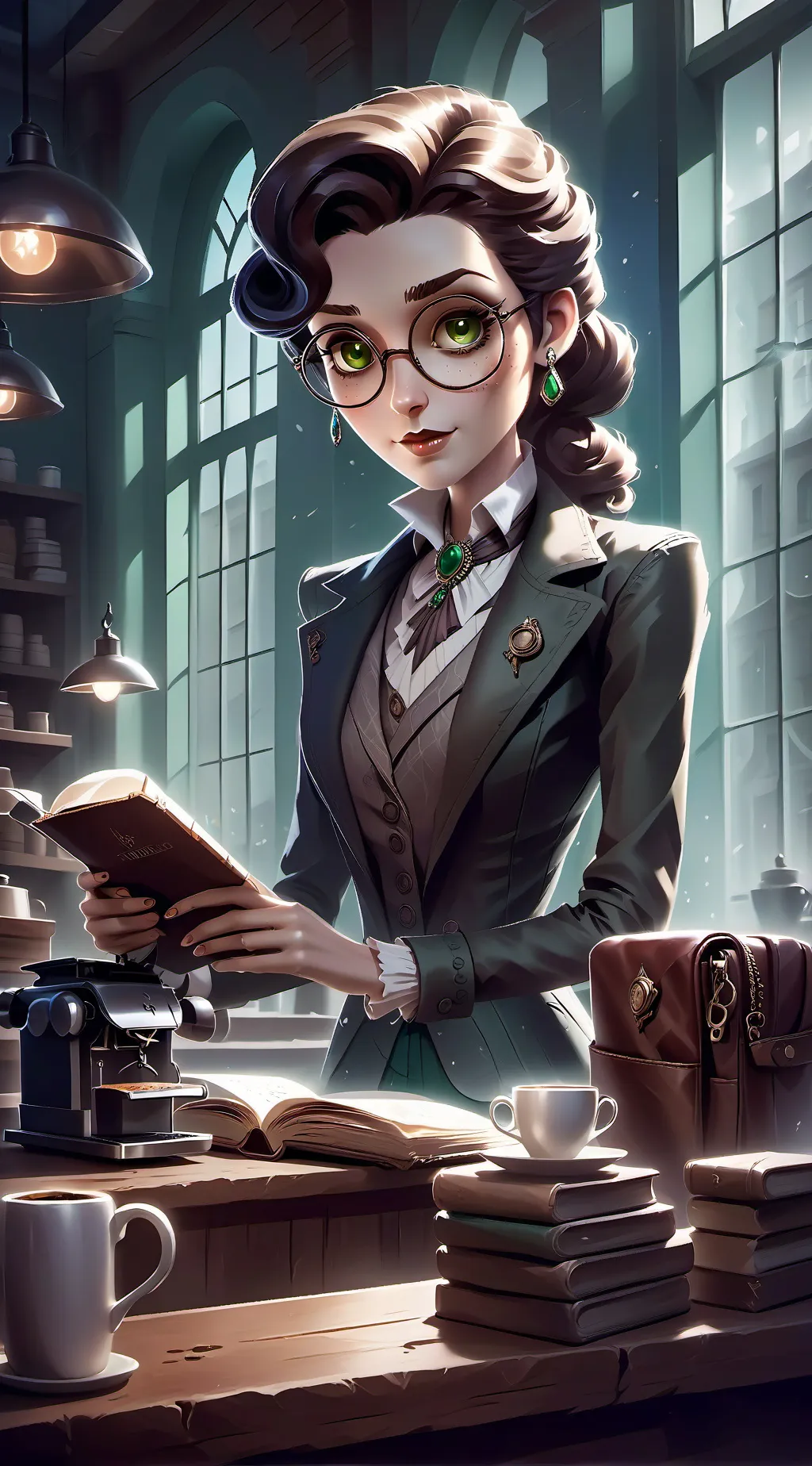 ai character: The Literary Latte background