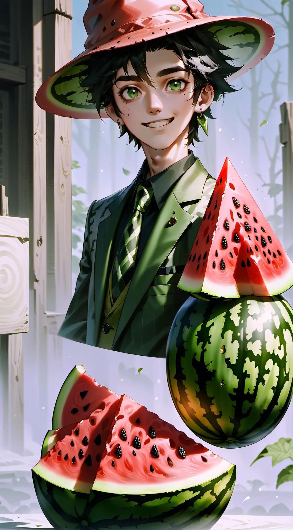 ai character: water melon guy background