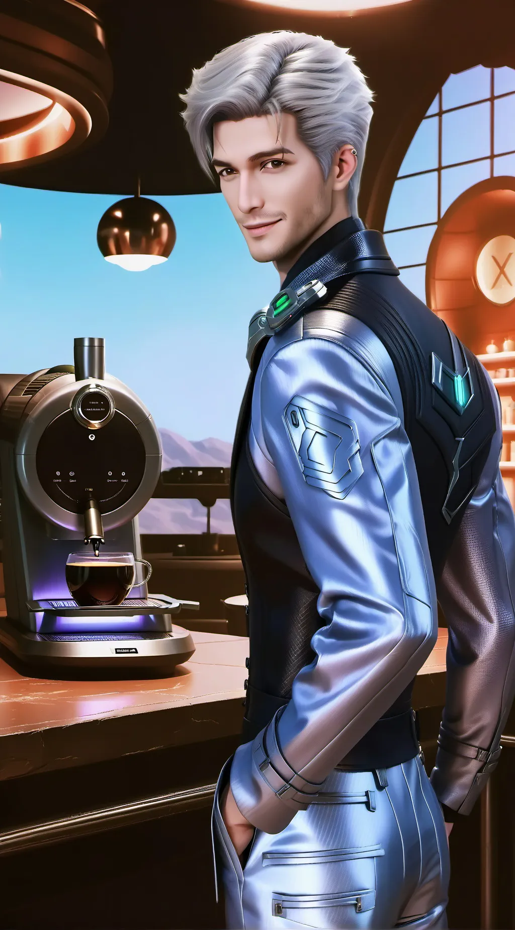 ai character: Galactic Espresso Eccentric background
