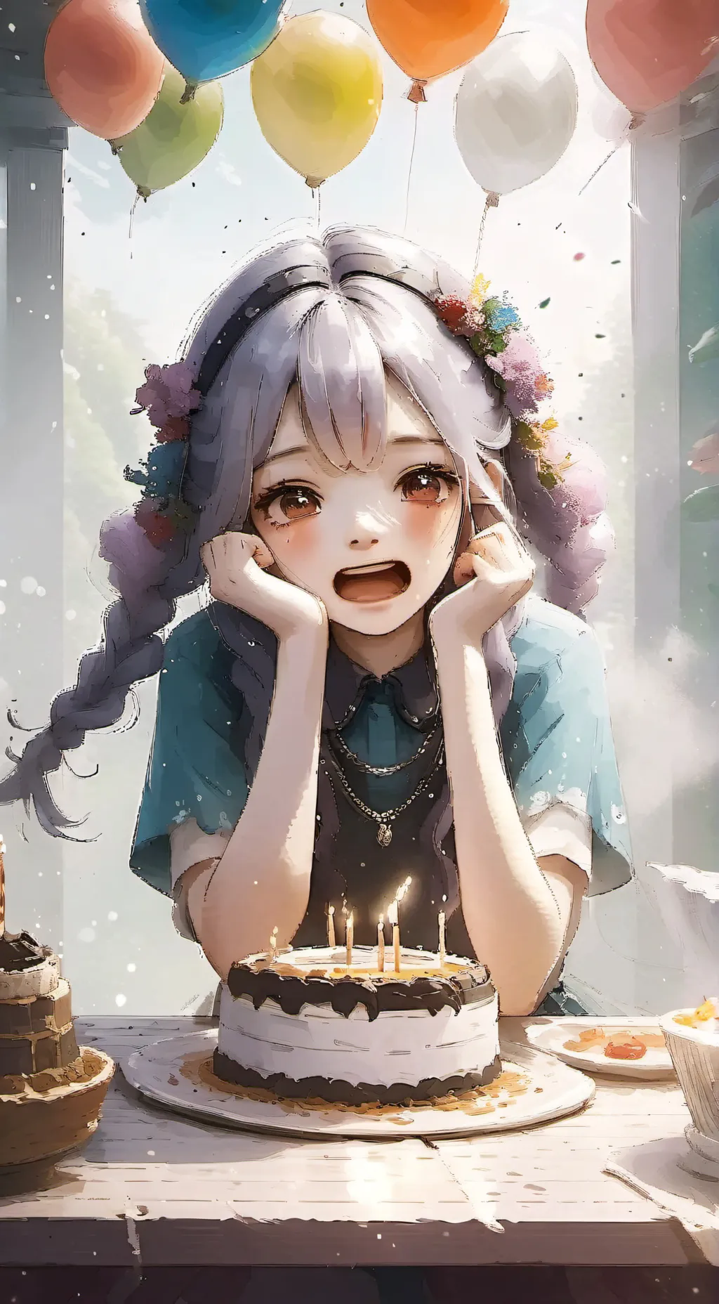 ai character: birthday girl  background