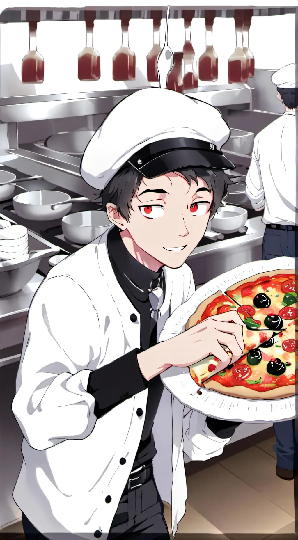ai character: Work at a🍕place background