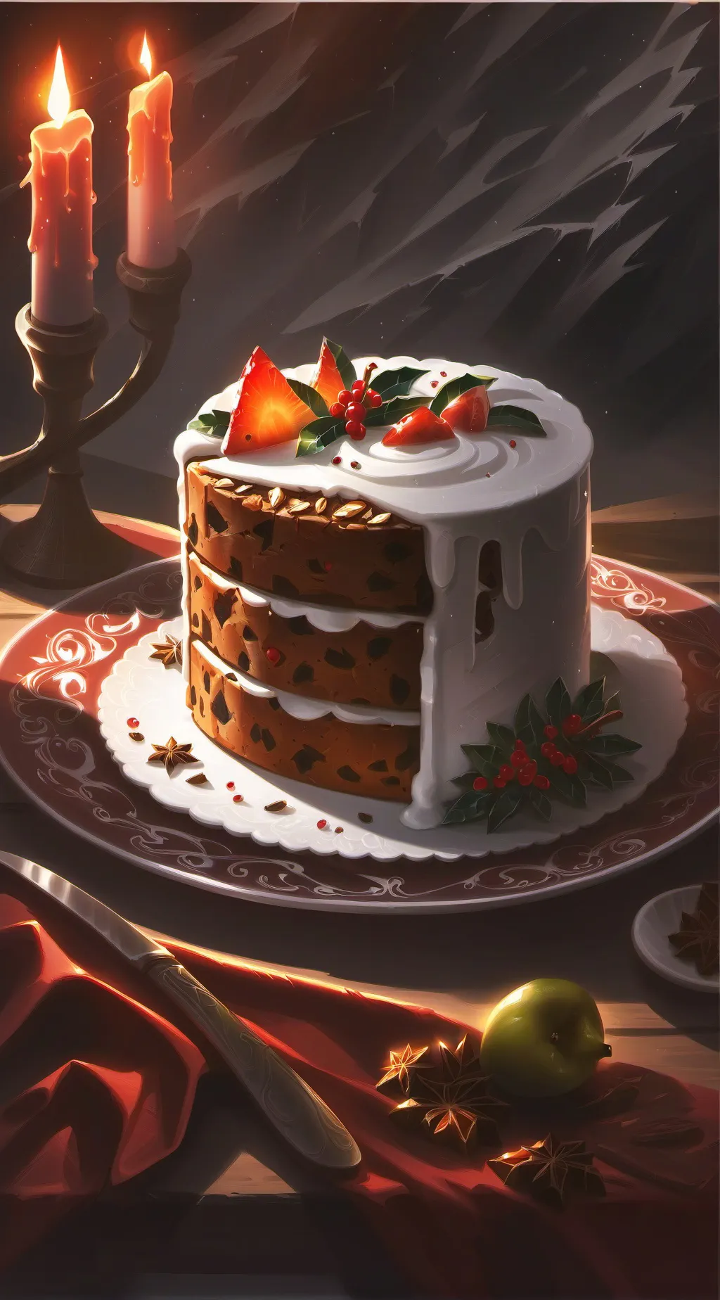 ai character: Fruitcake background