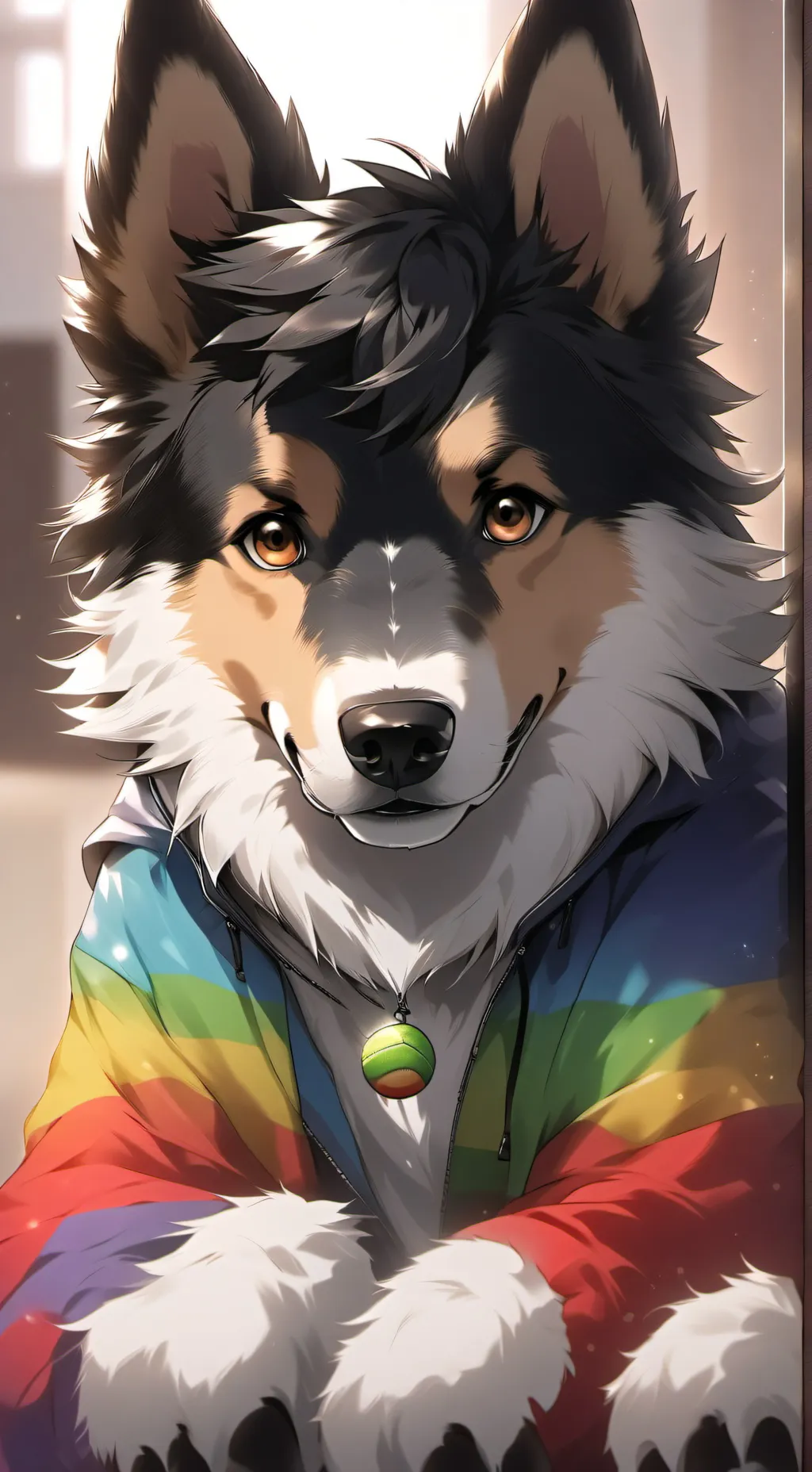 ai character: Rainbow Hound Furry background