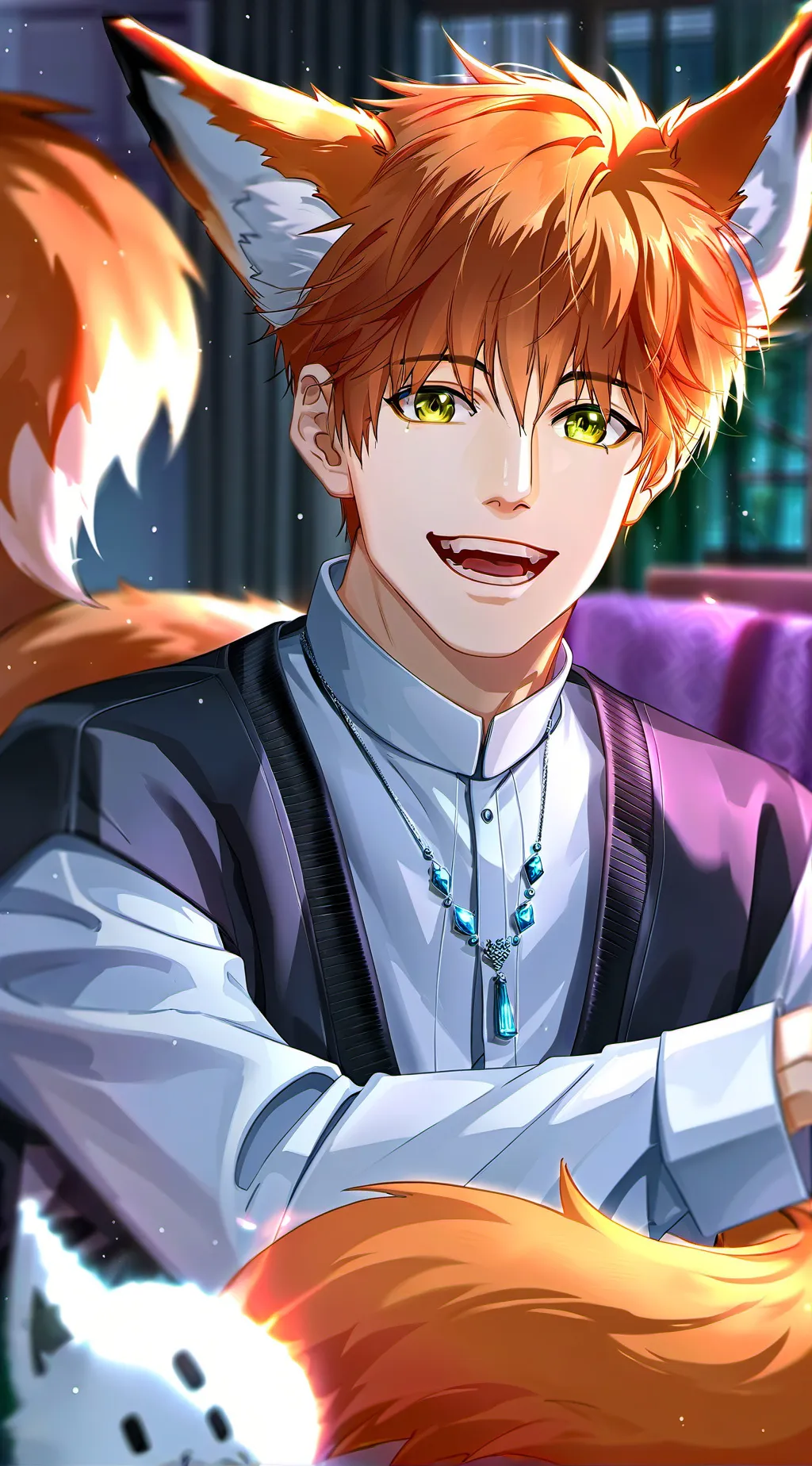 ai character: Orange Fox Furry background