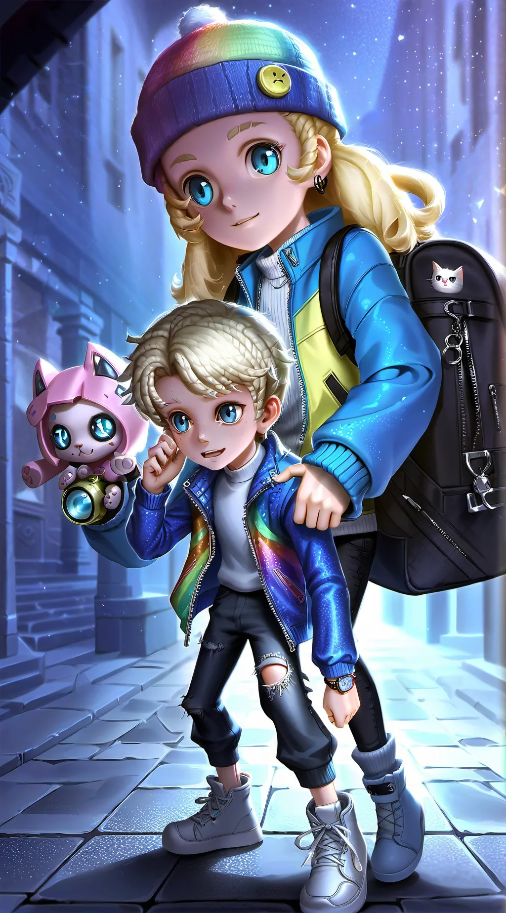 ai character: Stella & Leo  background