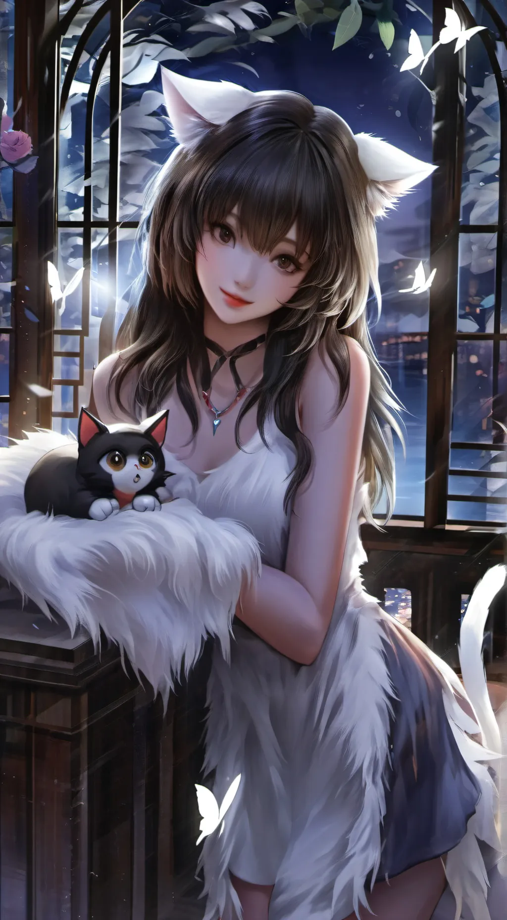 ai character: cat spirit(snow) background