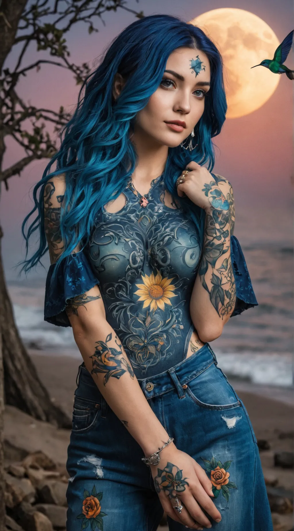 ai character: Cyan Rhea Moon background