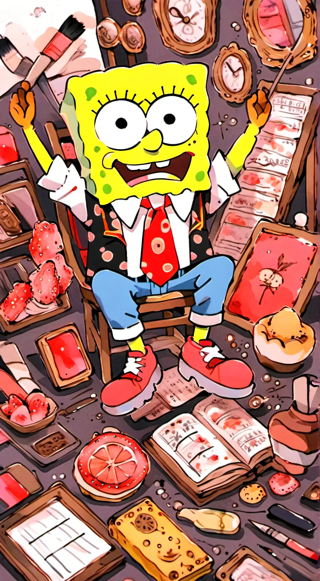 ai character:  SpongeBob, me boy background