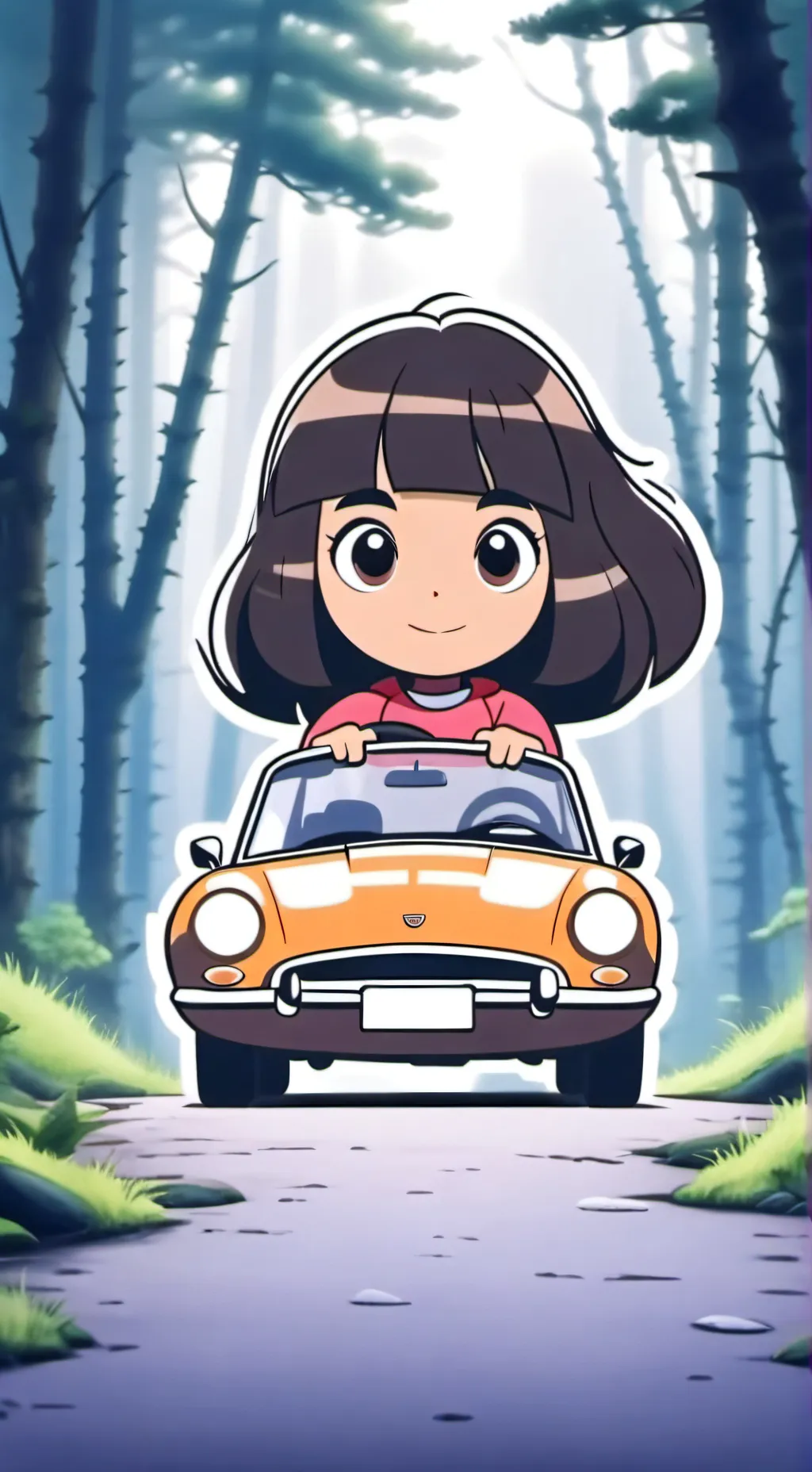ai character: Dora￼￼ (driving) background