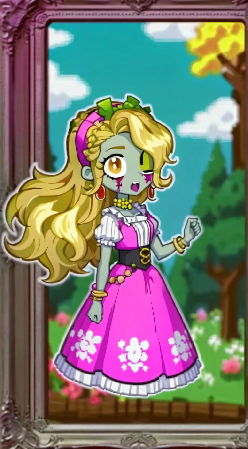 ai character: zombie purpurina  background
