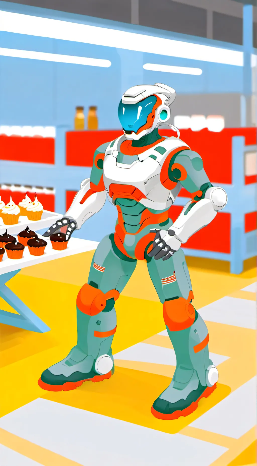 ai character: Cupcake robot background