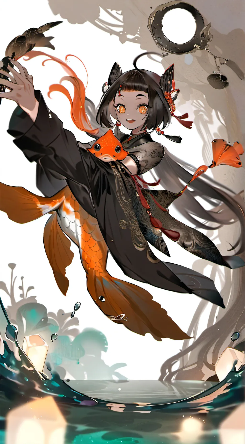 ai character: Oranji the Orange Goldfish Spirit background