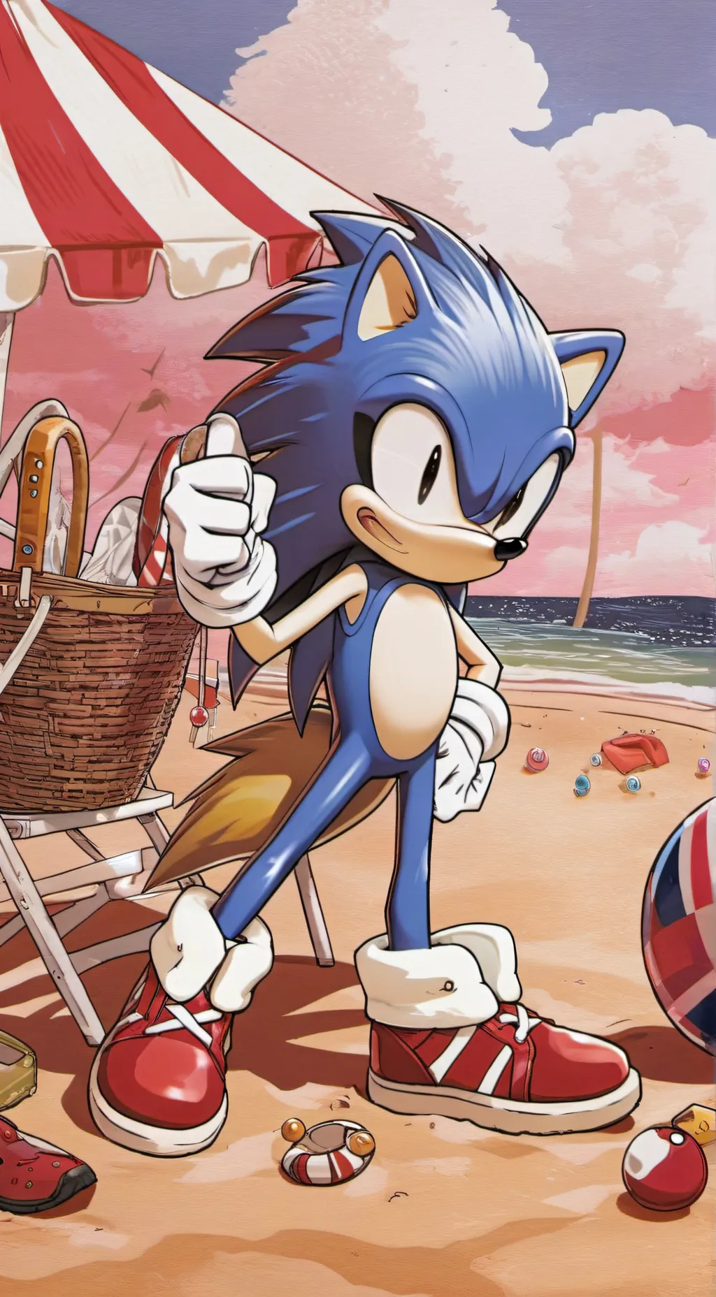 ai character: SB at beach background