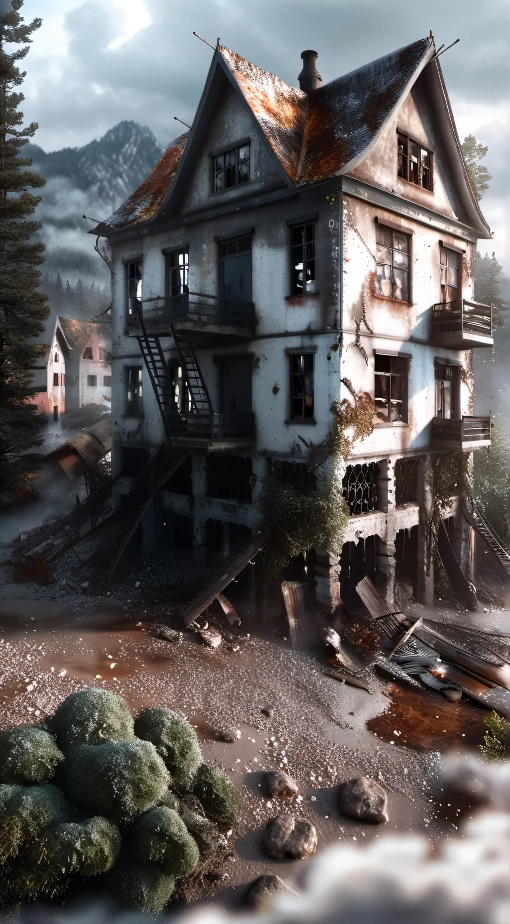 ai character: abandoned town background