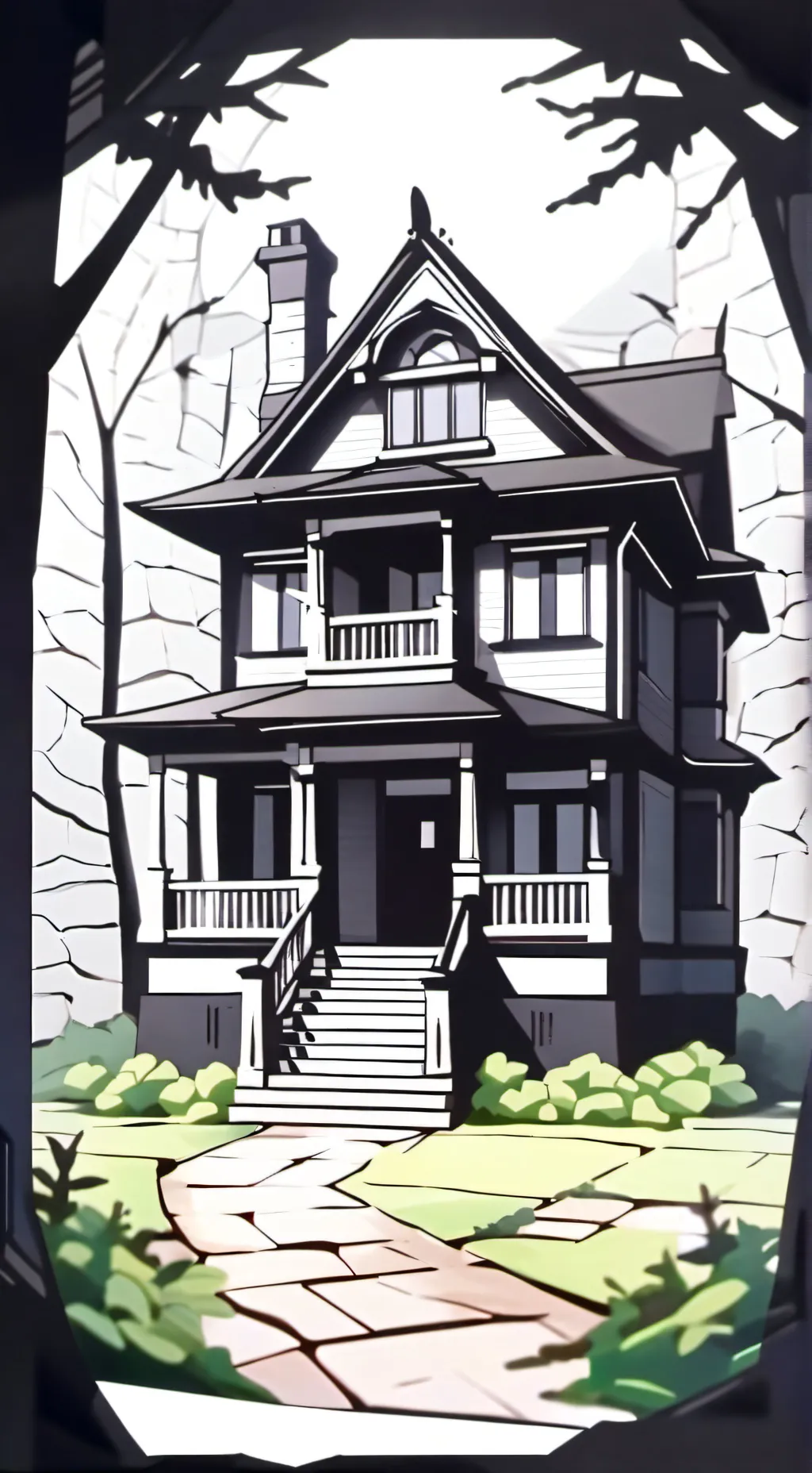 ai character: HH haunted house  background