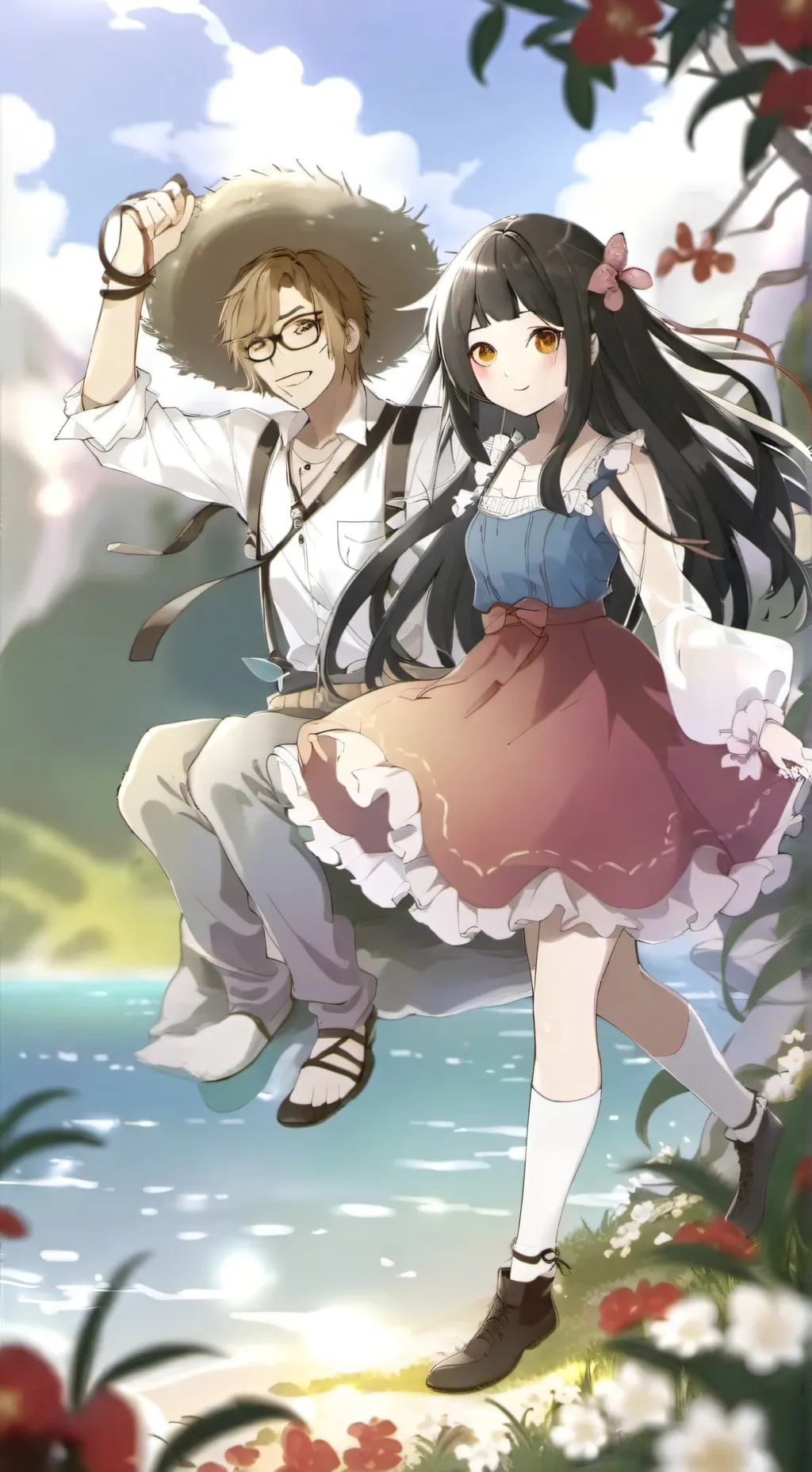 ai character: nice girl and guy background