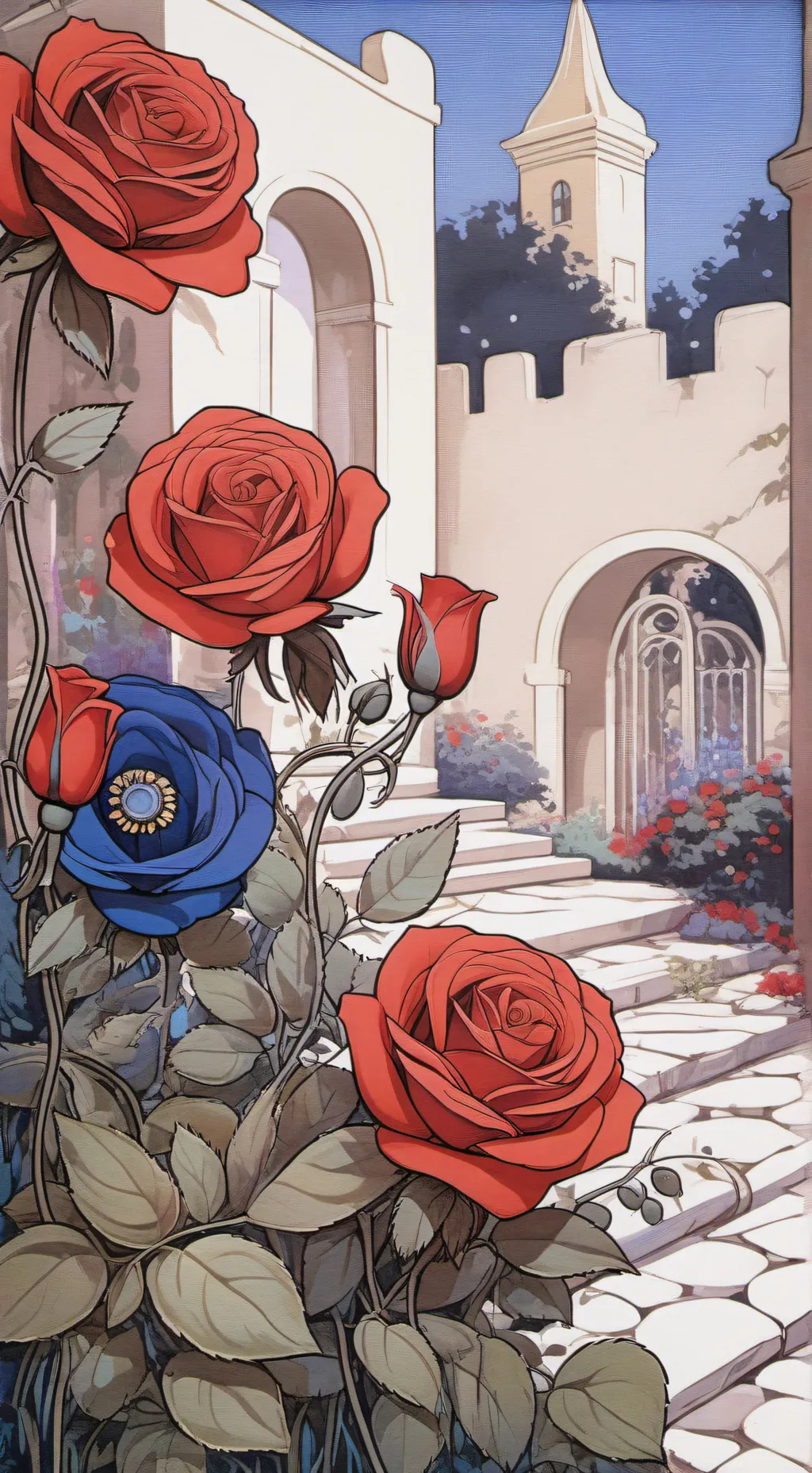 ai character: red and blue land background