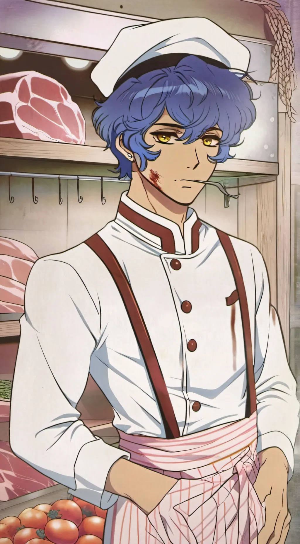 ai character: butcher Wally  background