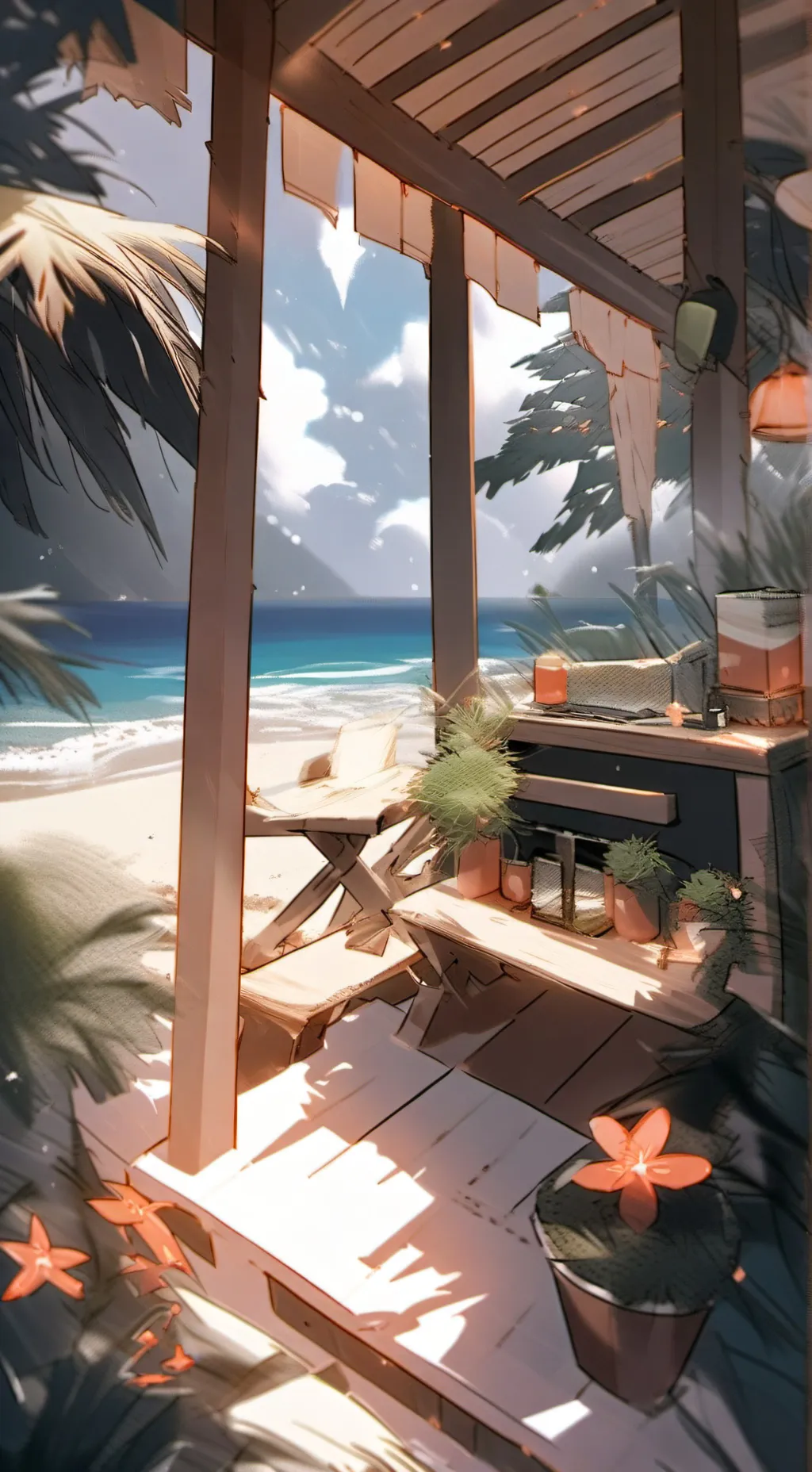ai character: Country beach ￼ background
