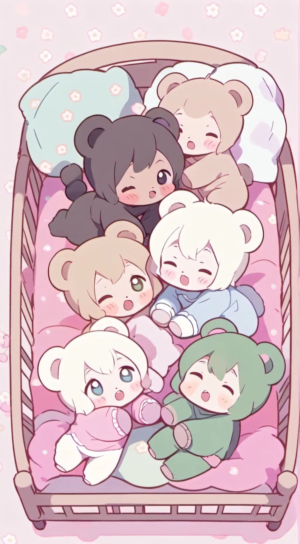 ai character: 6 bébés ourse background